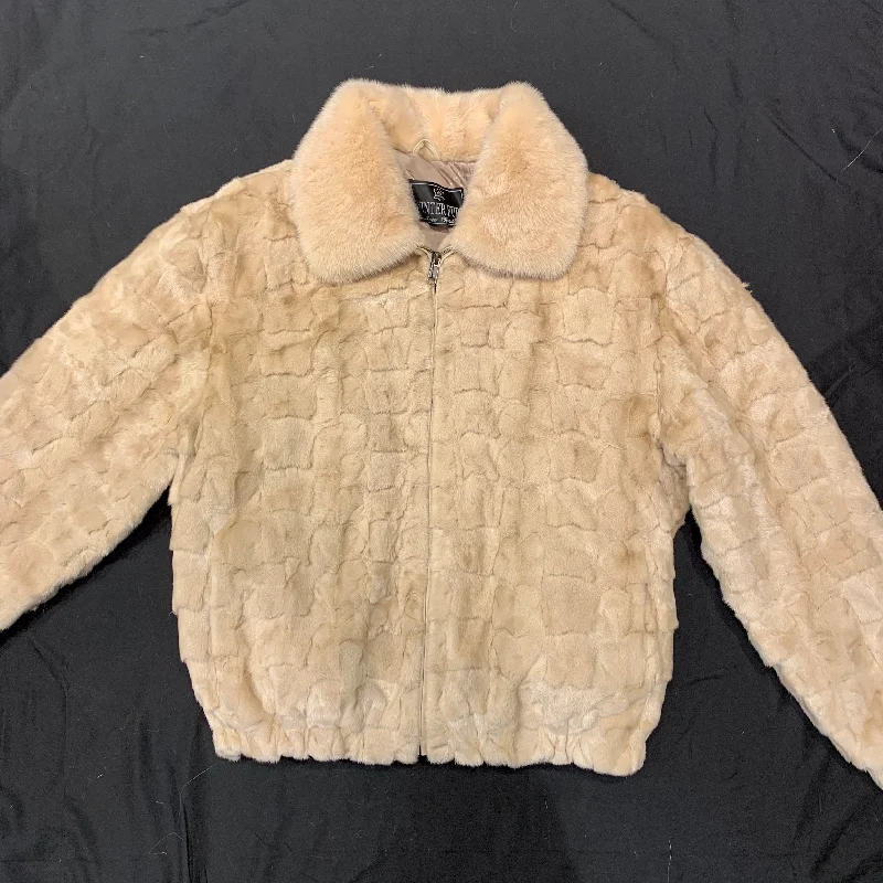 Kashani Cream Diamond Cut Mink Bomber Jacket