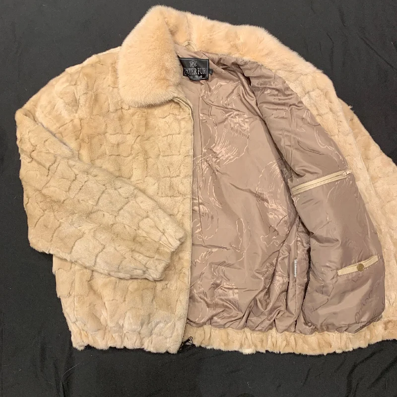 Kashani Cream Diamond Cut Mink Bomber Jacket