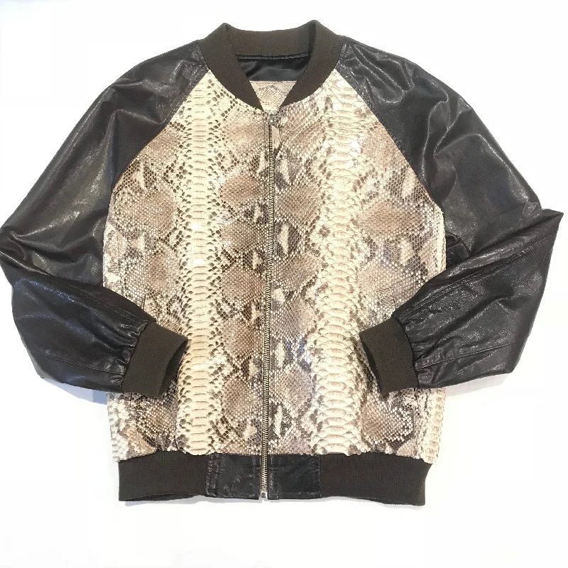 Kashani Dark Brown Natural Python Bomber Jacket