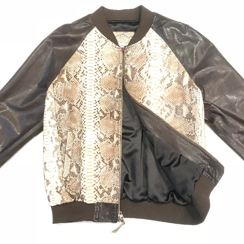 Kashani Dark Brown Natural Python Bomber Jacket