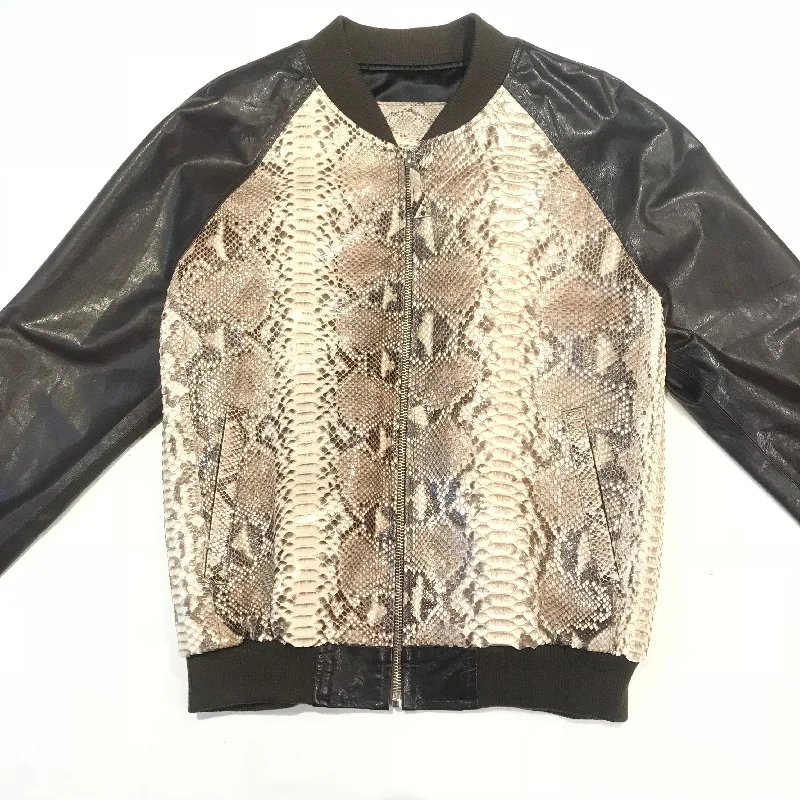 Kashani Dark Brown Natural Python Bomber Jacket