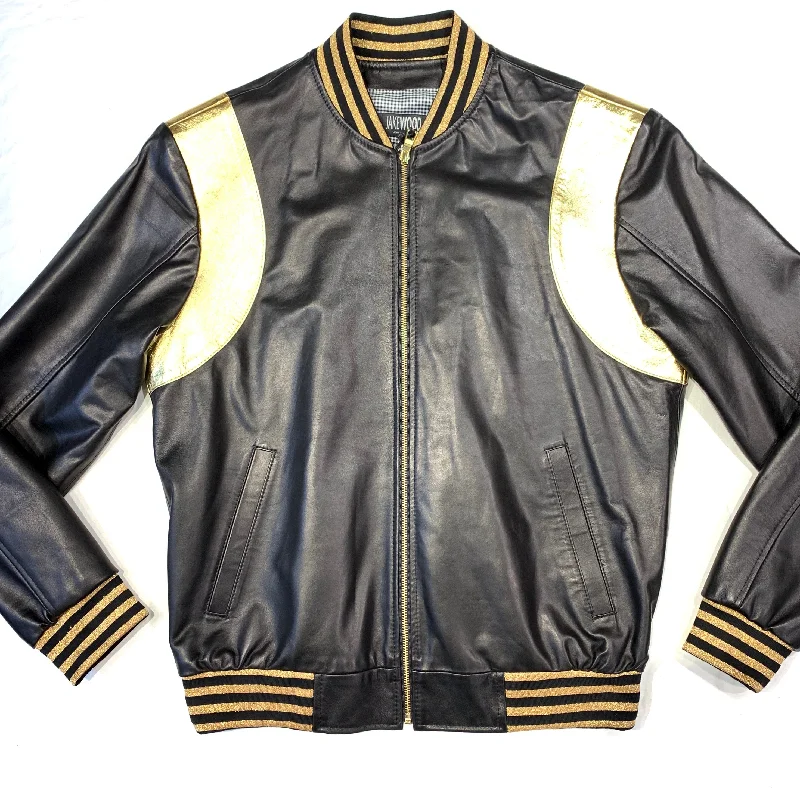 Kashani Black Gold Lambskin MA-1 Bomber Jacket