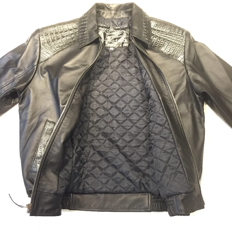 Kashani Jet Black Alligator Full Lambskin Bomber Jacket