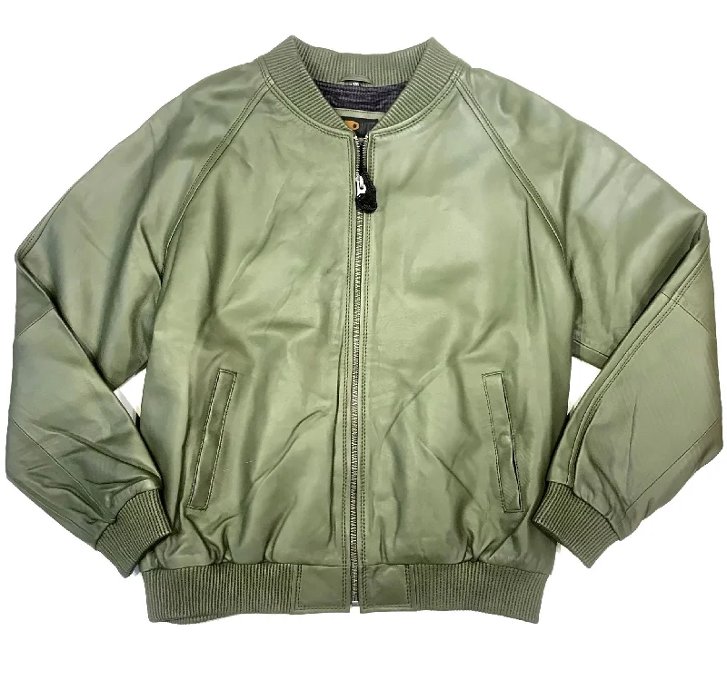 Kashani Olive Green Naked Lambskin Bomber Jacket