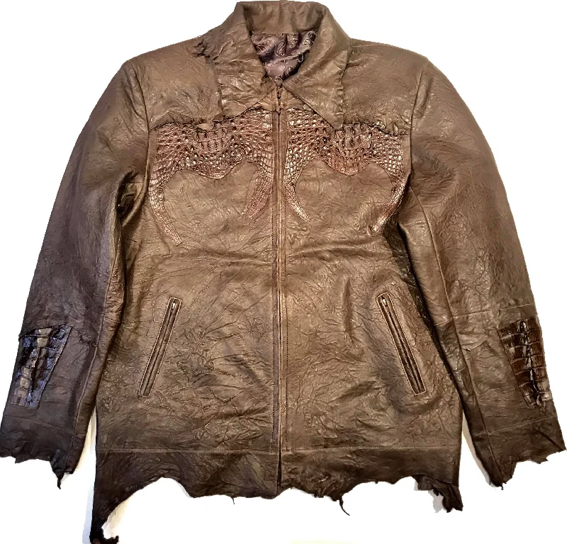 Kashani LUX Chocolate Raw Cut Alligator Lambskin Bomber Jacket