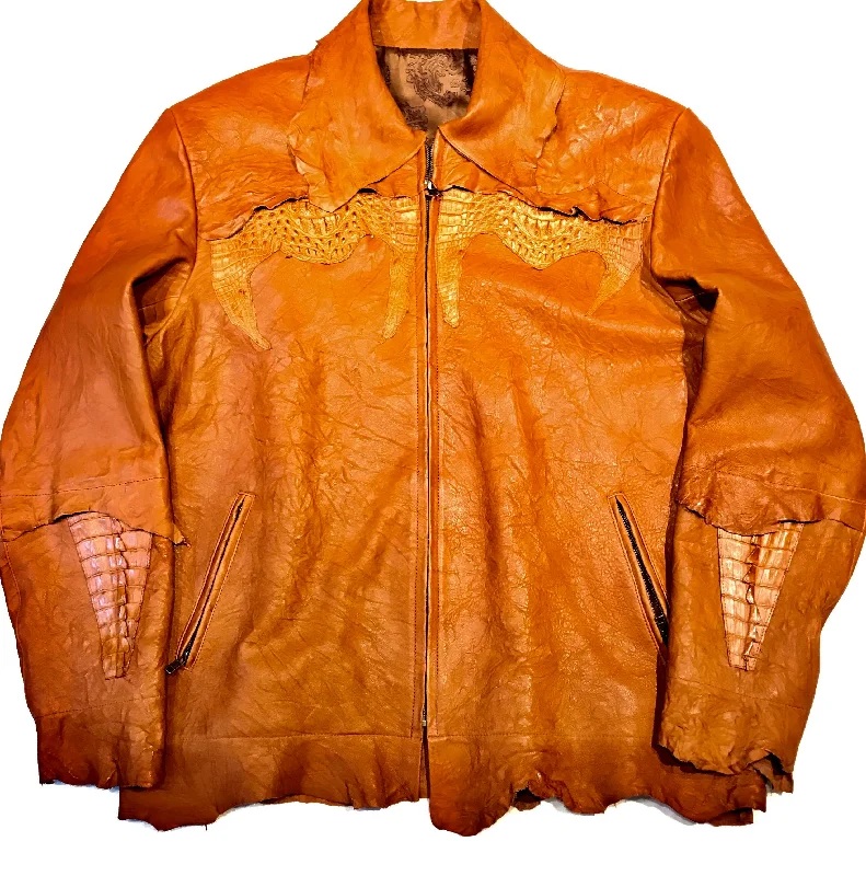 Kashani LUX Cognac Raw Cut Alligator Lambskin Bomber Jacket