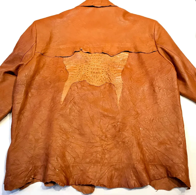 Kashani LUX Cognac Raw Cut Alligator Lambskin Bomber Jacket