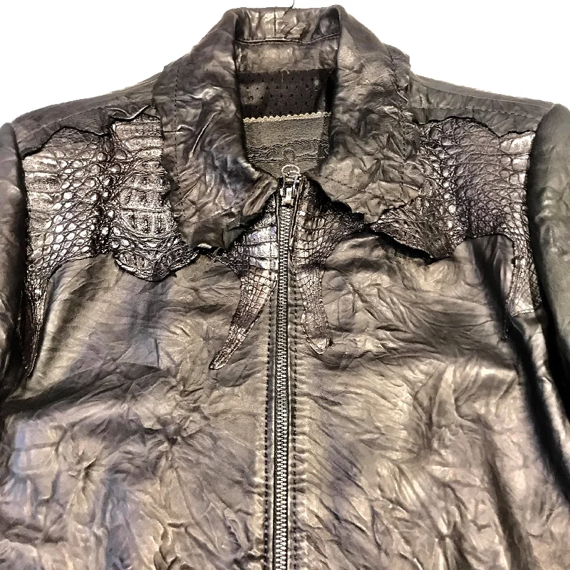 Kashani LUX Jet Black Raw Cut Alligator Lambskin Bomber Jacket