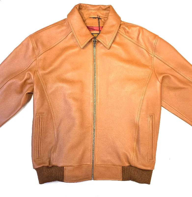 Kashani Men's Cognac Antique Lambskin Bomber Jacket