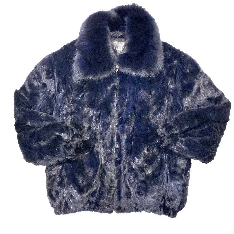 Kashani Navy Blue Mink Bomber Jacket