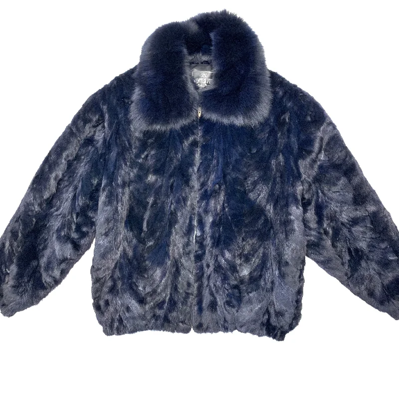 Kashani Navy Blue Mink Bomber Jacket