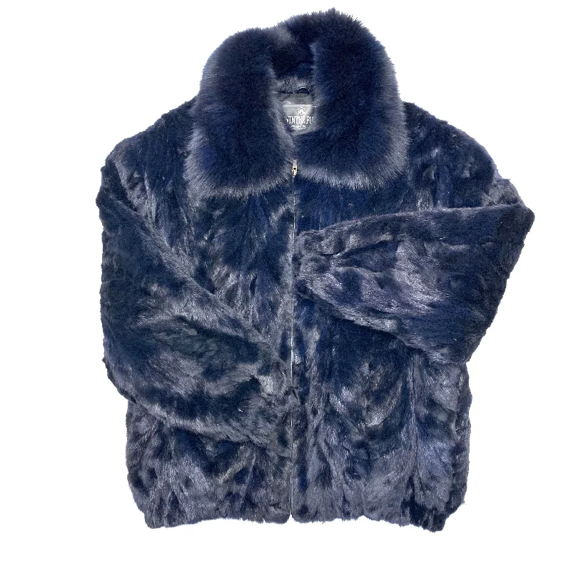 Kashani Navy Blue Mink Bomber Jacket