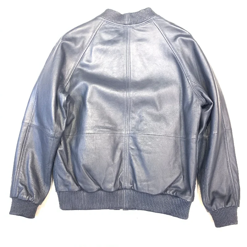 Kashani Navy Blue Naked Lambskin Bomber Jacket