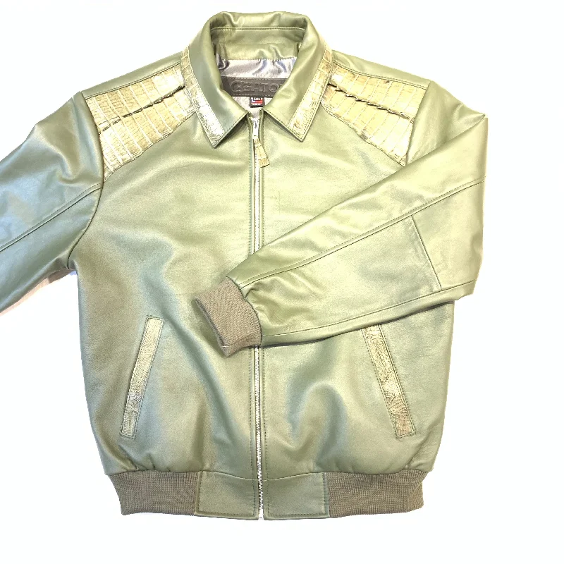 Kashani Olive Alligator Bomber Jacket