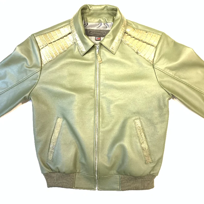 Kashani Olive Alligator Bomber Jacket