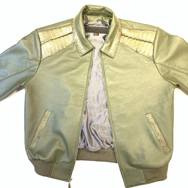 Kashani Olive Alligator Bomber Jacket