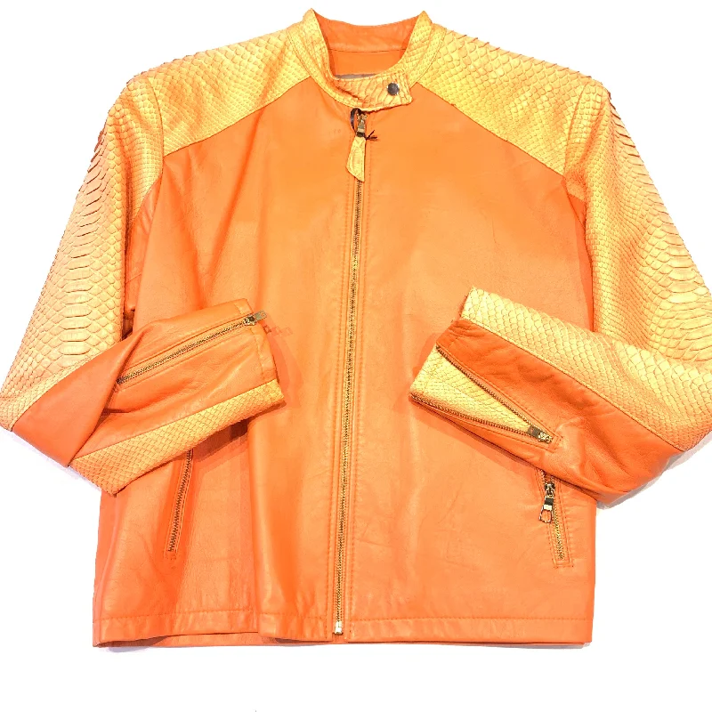 Kashani Orange Full Python Sleeve Bomber Jacket