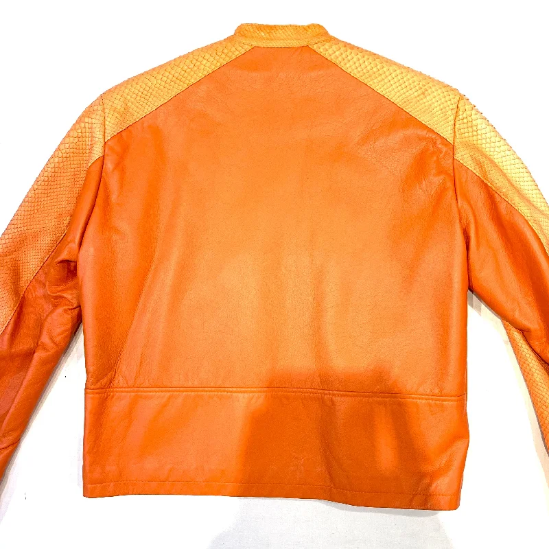 Kashani Orange Full Python Sleeve Bomber Jacket