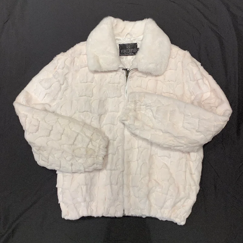 Kashani White Diamond Cut Mink Bomber Jacket