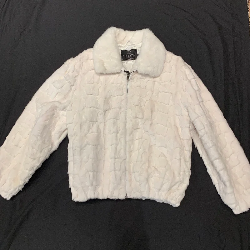 Kashani White Diamond Cut Mink Bomber Jacket