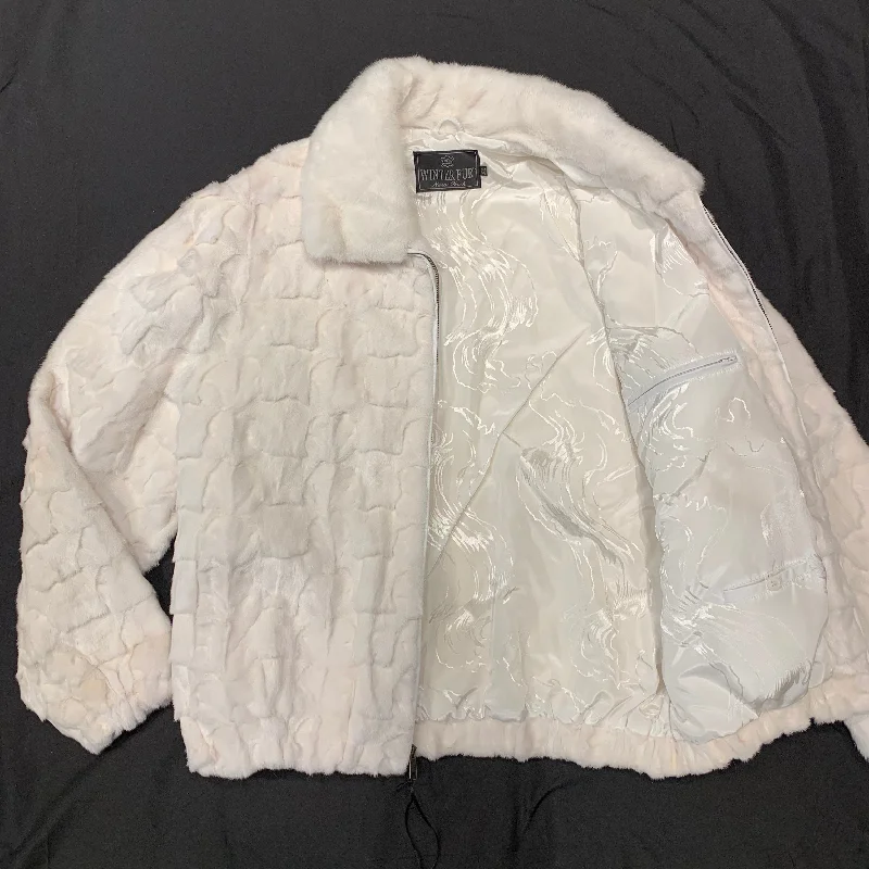 Kashani White Diamond Cut Mink Bomber Jacket