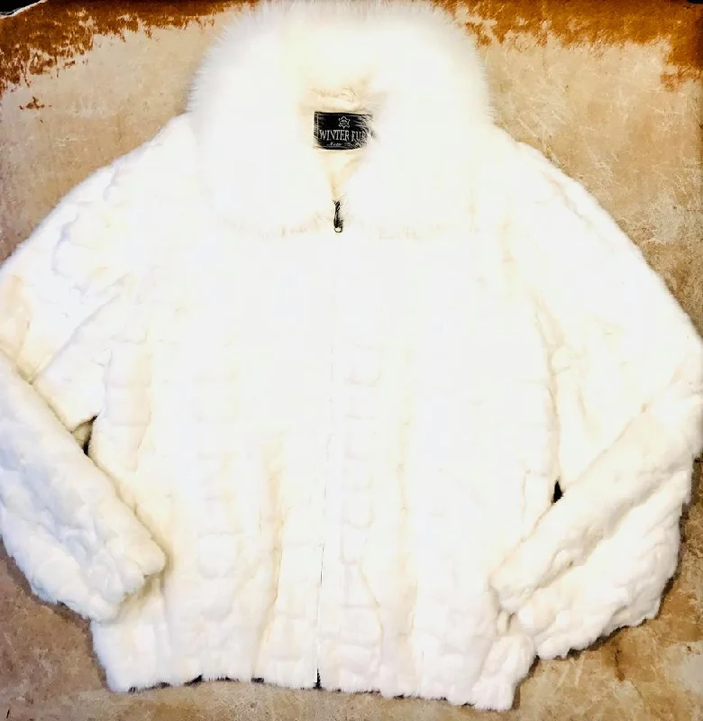 Kashani White Diamond Cut Mink Fur Coat