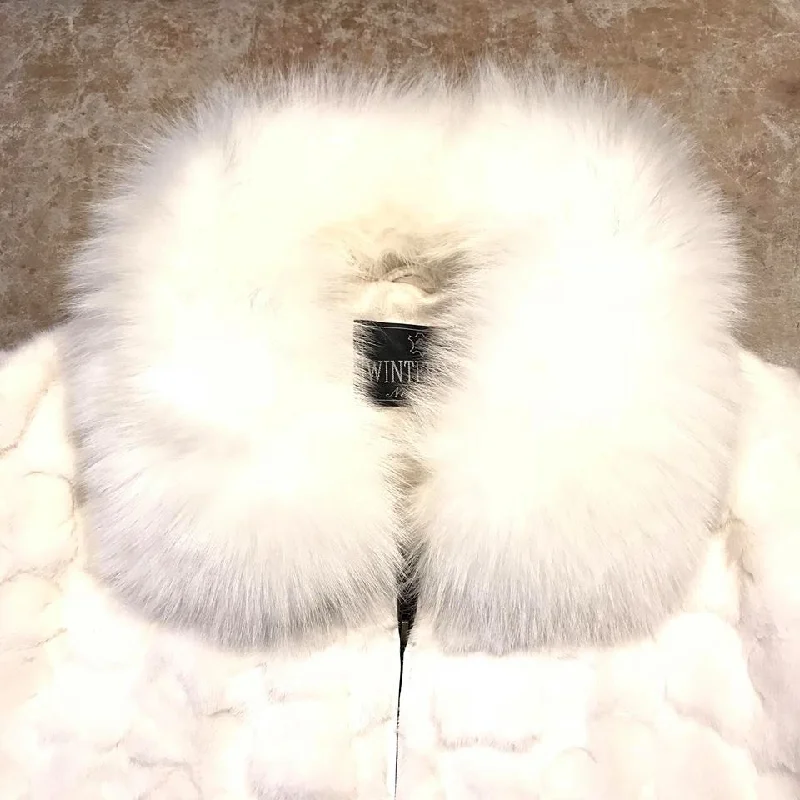 Kashani White Diamond Cut Mink Fur Coat