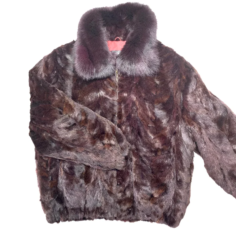 Kashani Wine Mink Bomber Jacket