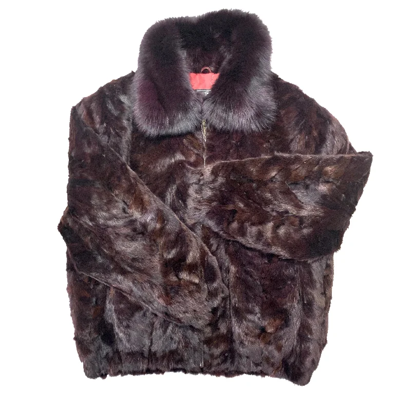 Kashani Wine Mink Bomber Jacket