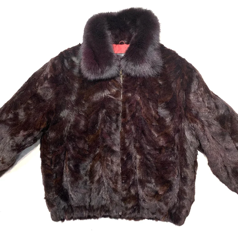 Kashani Wine Mink Bomber Jacket