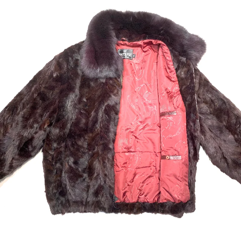 Kashani Wine Mink Bomber Jacket