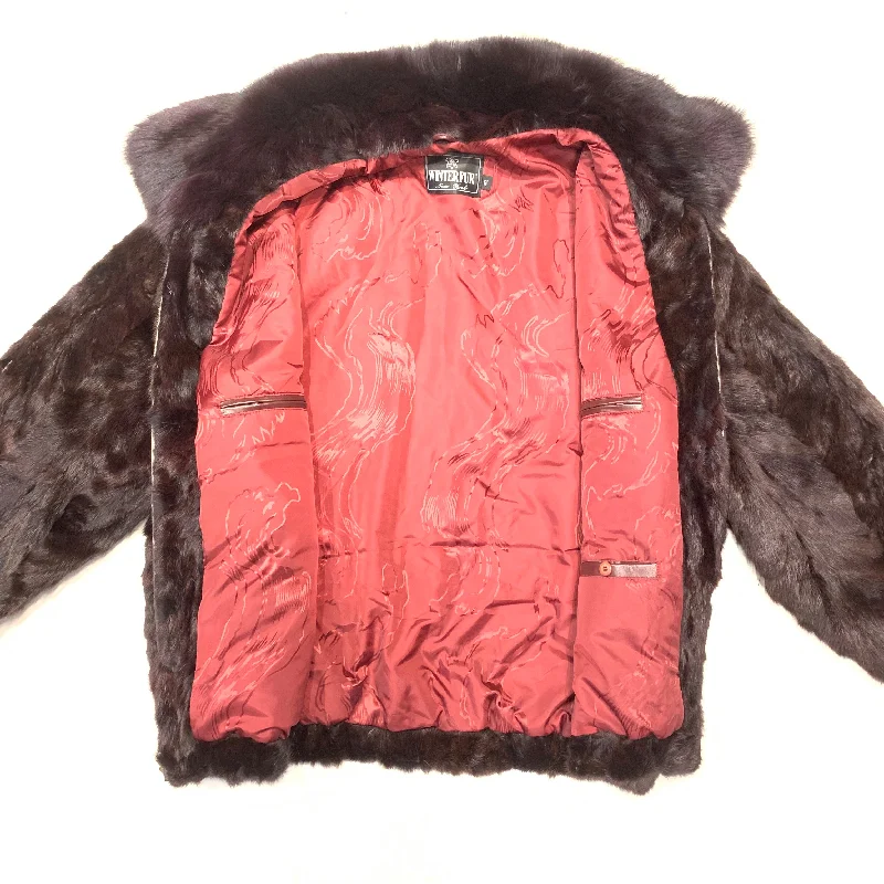 Kashani Wine Mink Bomber Jacket