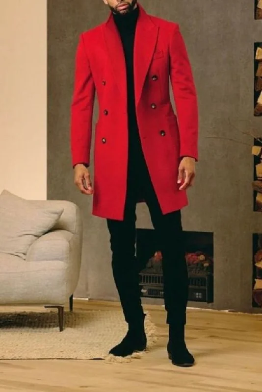 Man red Overcoat Vintage Long Trench Coat Man new Jacket Business Casual Long Solid Windbreak Coat winter Outwear Christmas gift