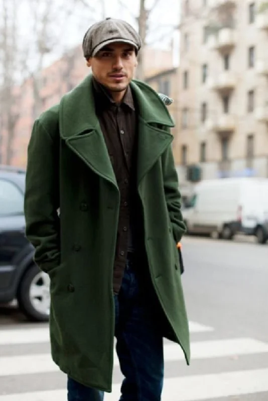 Man green Overcoat-Vintage Long Trench Coat-winter coat-woolen jacket-tweed coat-customized coat-party wear coat-long coat-oversize jacket