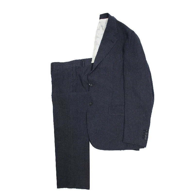 Massimo Alba Linen Sloop Suit in Nero Lavata