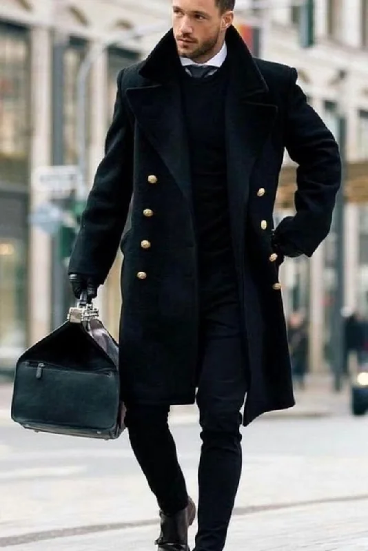 Men Black long Overcoat Tweed Vintage Long Trench Coat Men's Winter Long Coats Business Long coat Windbreak Coat winter long Outwear