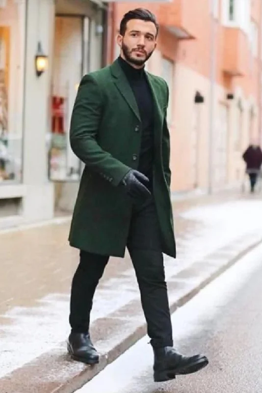 Man trench style green coat- winter coat-woolen coat-tweed jacket-long coat-winter jacket-customized coat-tweed overcoat-party wear jacket