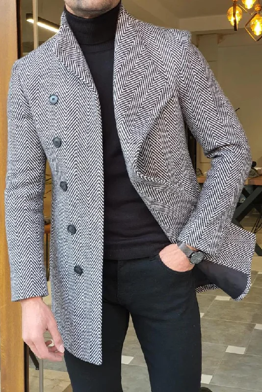 Men Tweed Woolen Grey Over Coat  Trench Coat Man Long Jacket Stylish Winter Wear Customized Coat wear For him