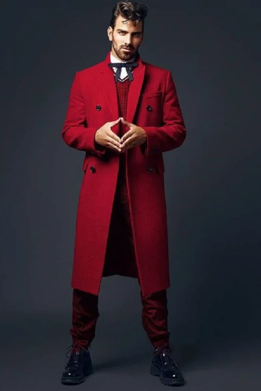 Man Customize Red Overcoat Winter Wear long Coat Tweed Jacket Woolen Vintage Coat Winter Gift For Mens