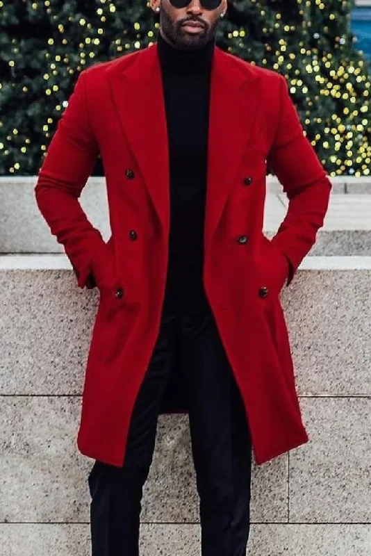 Men Red Overcoat Vintage Long Trench Coat Men winter long Coats Mens Business Casual Long coat winter long Outwear Valentines day gift