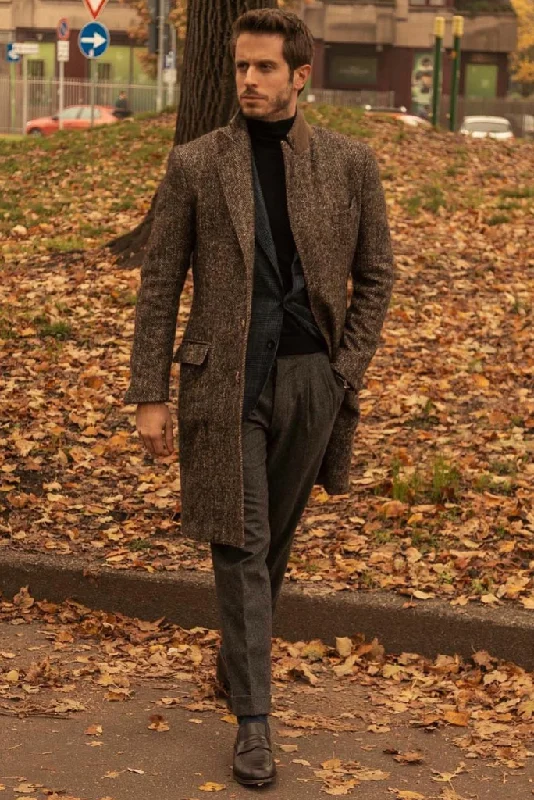 Men Over long Coat Brown Tweed Winter Long Jacket Wool Premium long Coat Casual Business Overcoat Winter Outwear bespoke men's