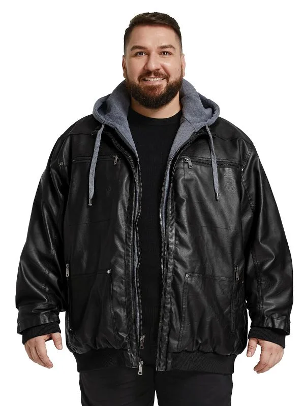 Men's Big and Tall PU Faux Leather Jacket Plus Size Motorcycle Bomer Jacket