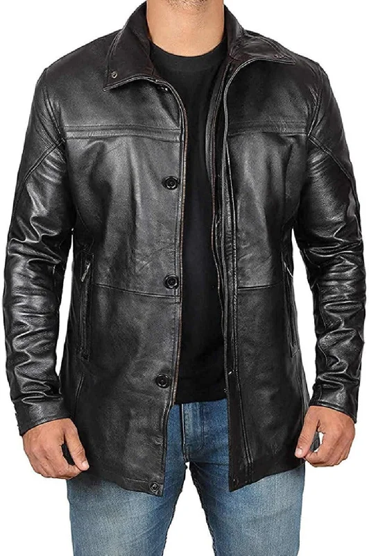 Mens Black  Leather Coat Genuine Nappa Sheepskin