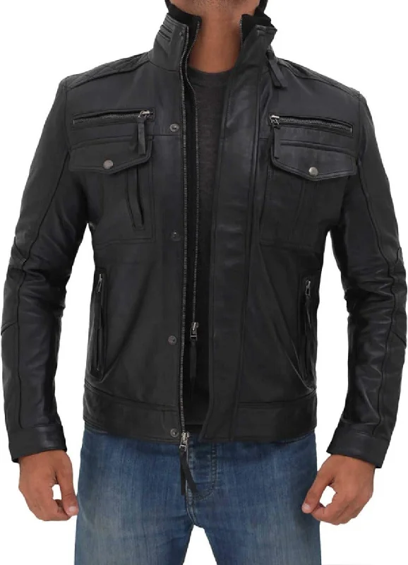 Mens Black Leather Motorcycle Jacket