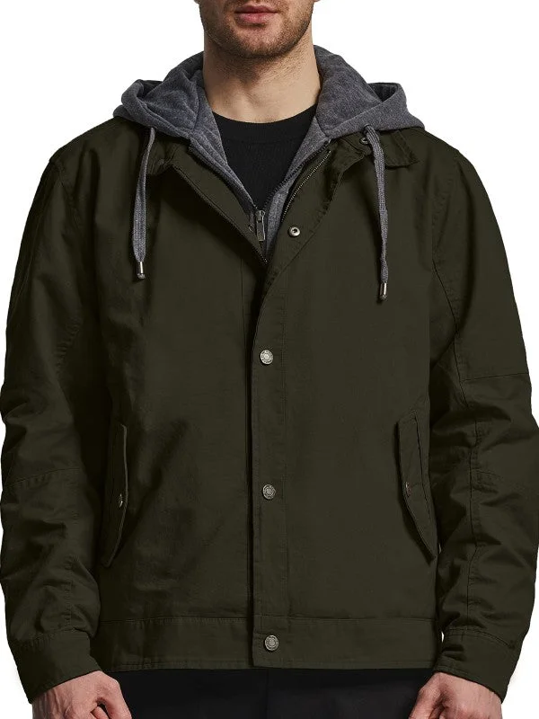 Men's Casual Military Jacket Fall Canvas Jacket With Removable Hood