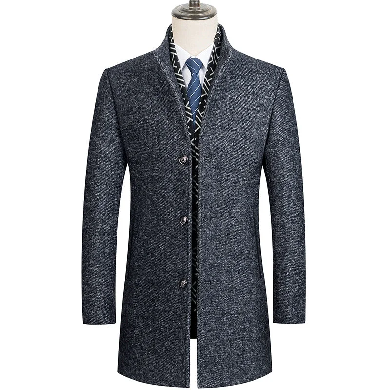 Men's Classic Detachable Scarf Wool Coat