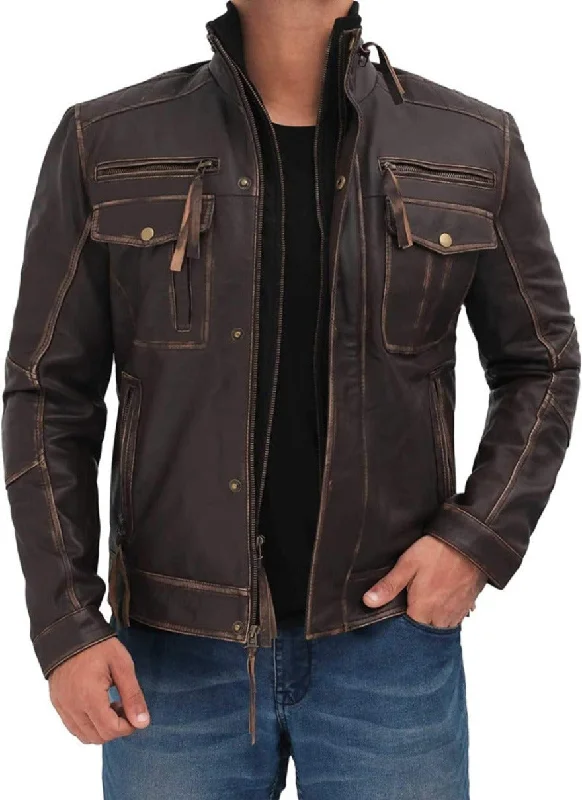 Mens Distressed Brown Leather Jacket