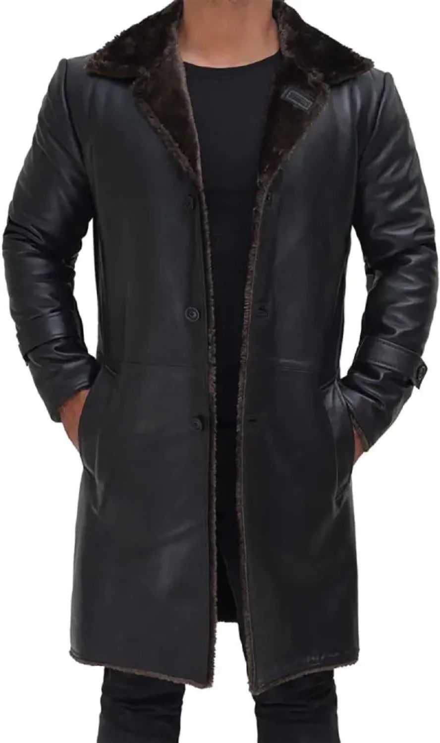 Mens Leather Shearling Trench Coat