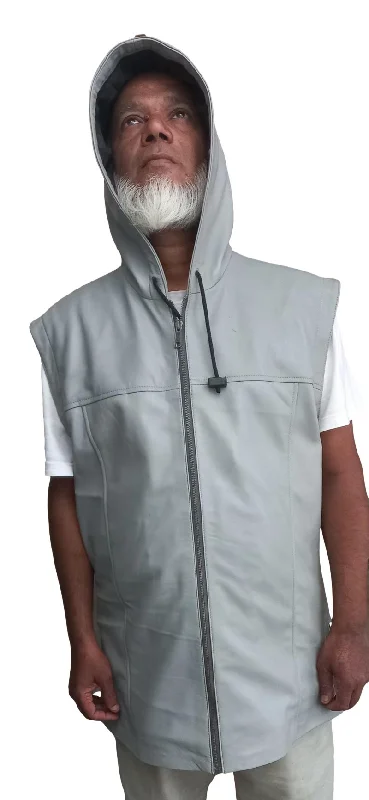 Mens Leather Vest with Hood by Rapper Conceited - ChersDelights Leather