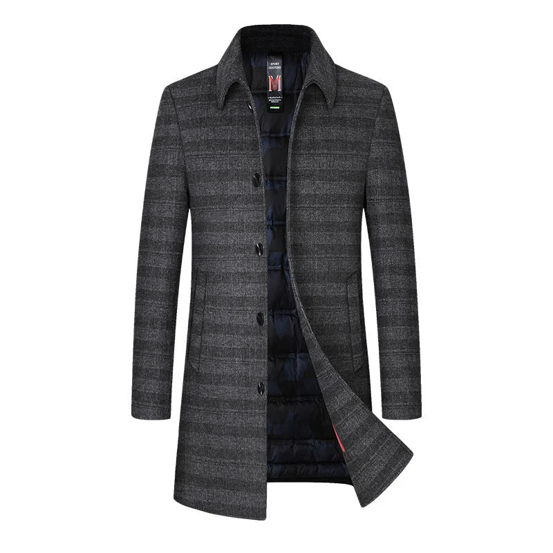 Men's Long Business Duck Down Lining Wool Coat